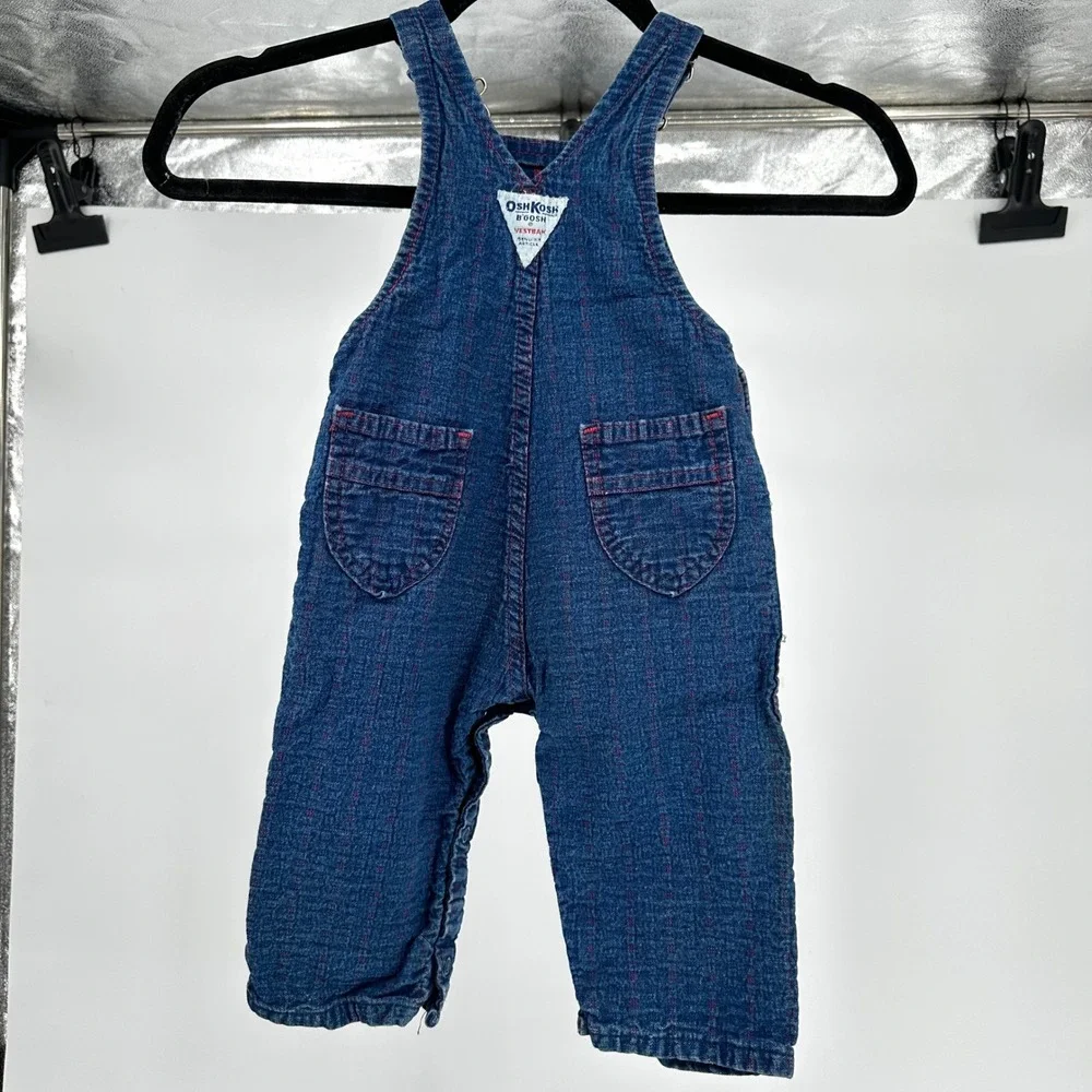 Vintage 90's OshKosh B'gosh Vestback Blue‎ Denim Overalls 12 Month Baby Infant